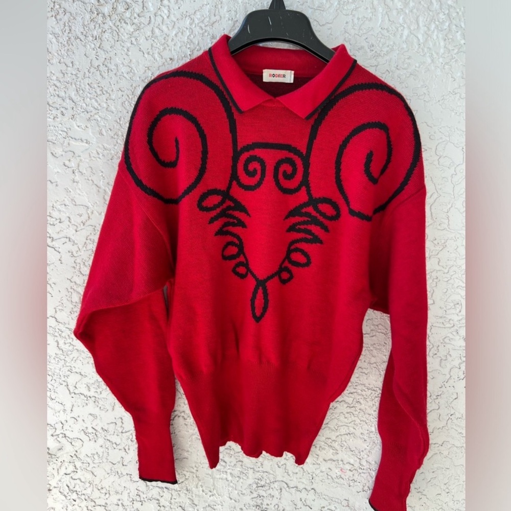 Vintage Rodier made in France Wool Blend Red Pullover Sweater Size S/M
